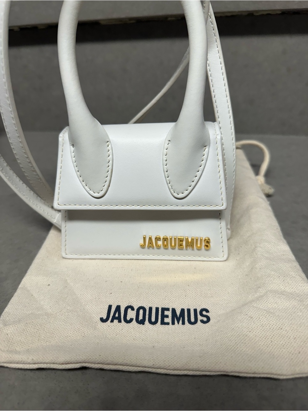 Jacquemus White Le Chiquito Mini Top-Handle Bag with Gold Logo